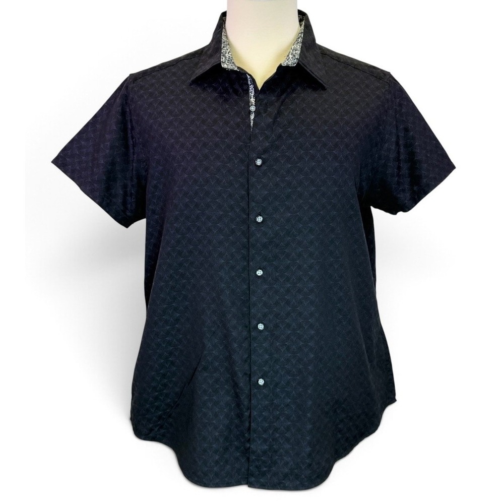 Robert Graham Black Diamante Tonal Print Classic Fit Button Down Mens Size L